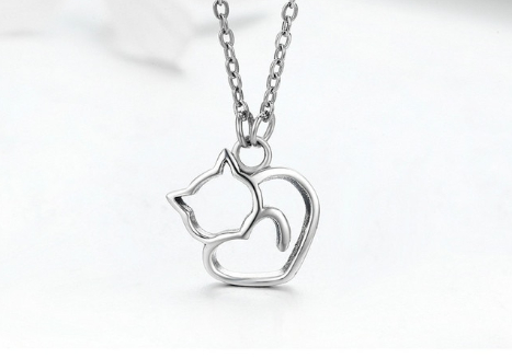 Collana con pendente a forma di gatto in argento sterling 925 - Passione  Gatto