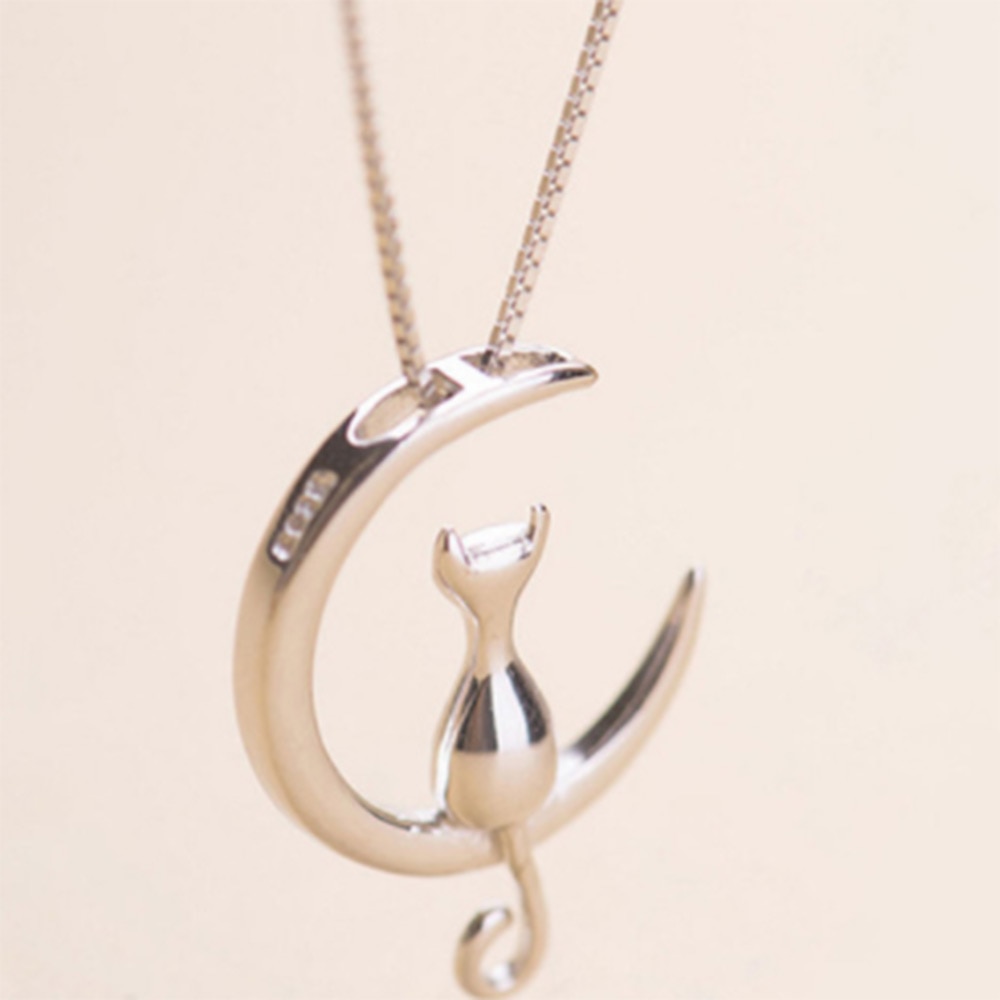 Women's Necklace with a Silhouette of a Cat on the Moon